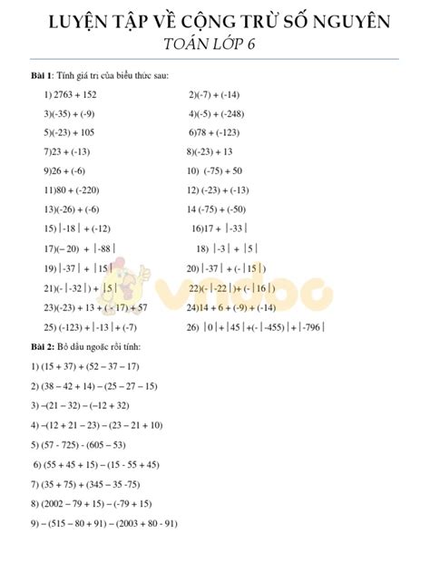Bài Tập Cộng Trừ Số Nguyên - Hướng Dẫn Chi Tiết và Bài Tập Thực Hành