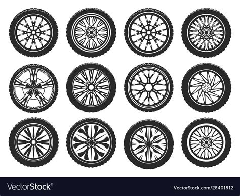 Icons car tires light alloy wheel rims Royalty Free Vector