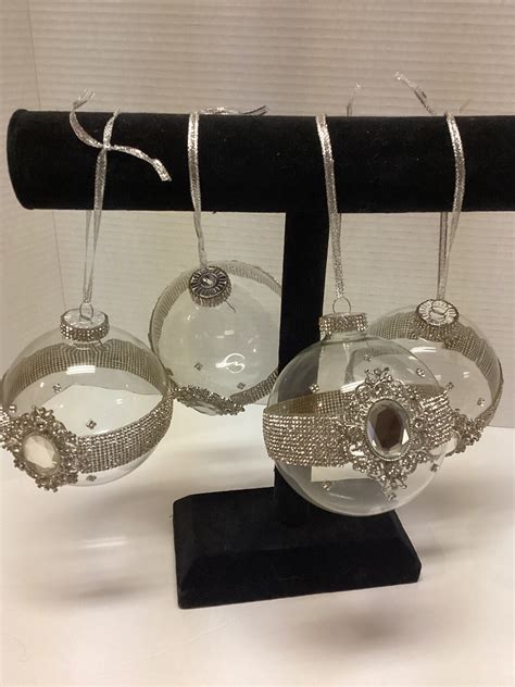 Glass Christmas Ornaments With Silver and Clear Embellishments 4 - Etsy