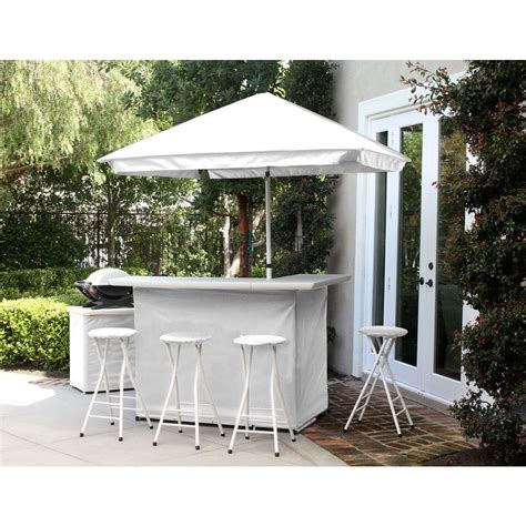 Best of Times Solid White 6-Piece All-Weather Patio Bar Set with 6 ft. Umbrella-2003W1310 - The ...