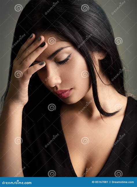 Sad Depressed Young Woman stock image. Image of negative - 85167081