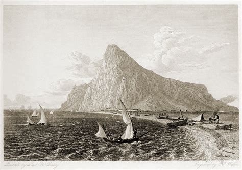 The Rock of Gibraltar seen from the mediterranean shore of the isthmus.