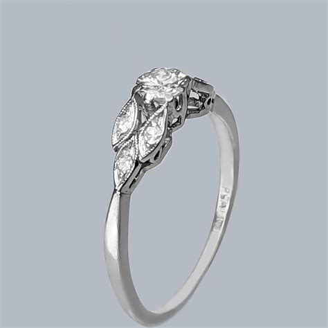 Vintage Solitaire Engagement Ring Bright Diamonds in Platinum