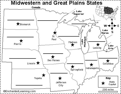 midwest map with capitals | Label Midwestern US States Printout ...