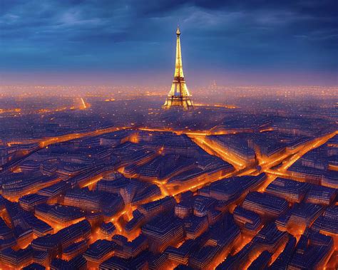 Paris Skyline night 004 Digital Art by VR Vision Studios - Fine Art America