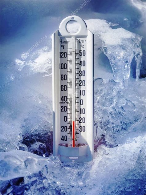 Ice cold thermometer in ice and snow — Stock Photo © Sonar #42157059