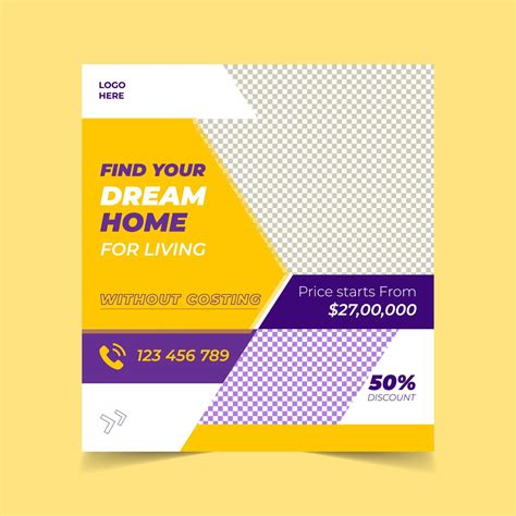 Real estate house property post or square sale banner template design for business company ...