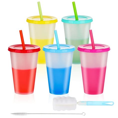 16 oz BPA Free Clear Plastic Cups With Lids & Straws for Iced Cold ...