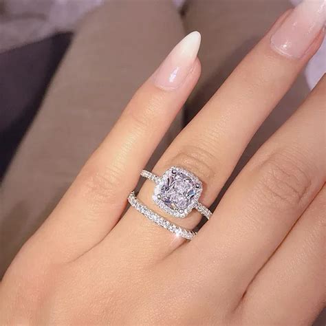 FAMSHIN Fashion Engagemen Zircon Crystal Rings Womens Girls Silver Filled Wedding Ring Set Lover ...