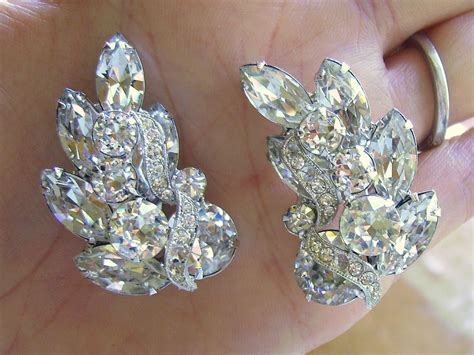 Vintage Eisenberg Clear Rhinestone Clip Earrings from chelseaantiques ...