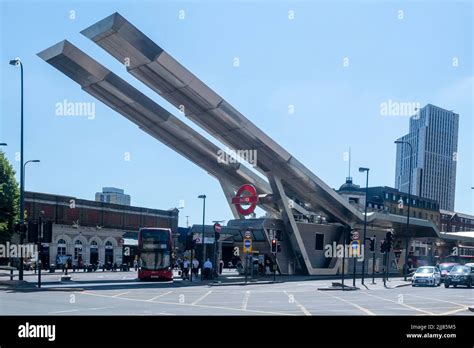 Vauxhall Cross, London, England; Vauxhall Bus Station designed by Arup Partners (2004), soon to ...