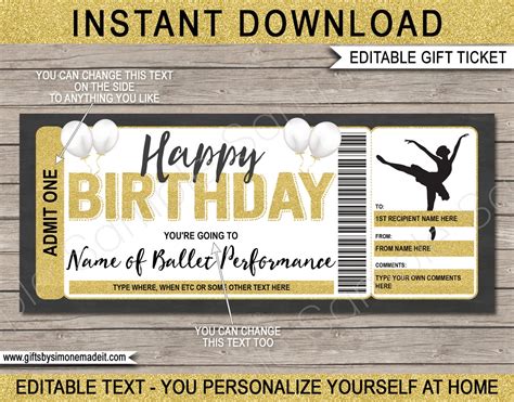 Ballet Ticket Template Gift Certificate Voucher Printable - Etsy UK