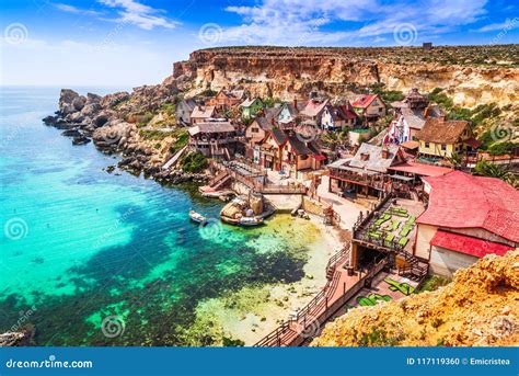 Malta, Il-Mellieha - Popeye Village Stock Photo - Image of mediterranean, family: 117119360