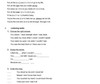 Song Worksheet: Because You Loved Me by Celine Dion