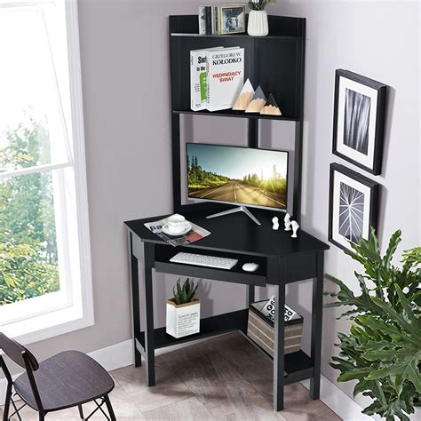 Buy Tangkula Corner Writing Desk with Hutch, 90 Degrees Triangle Small ...