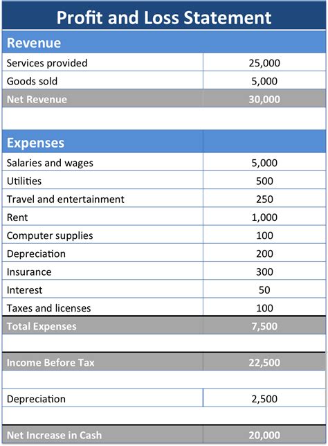 Profit and Loss Statement Introduction with Example Template