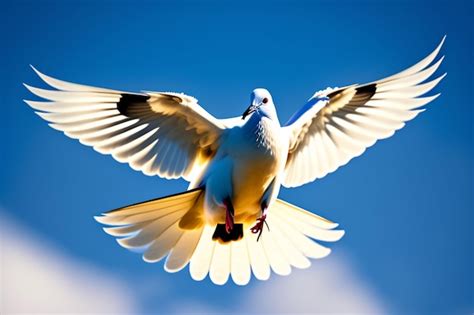 Free Photo | A white dove with black and white feathers is flying in ...