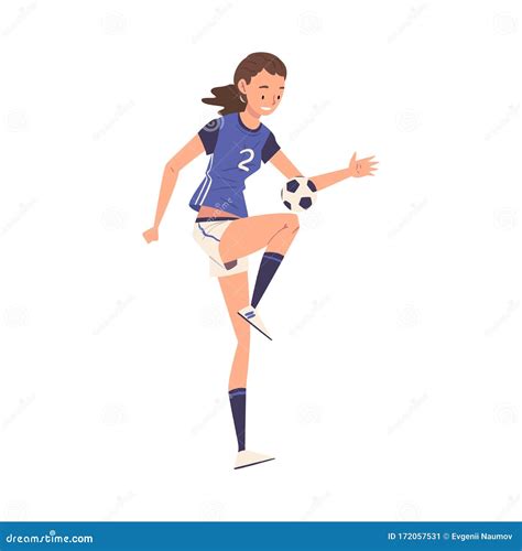 Girl Soccer Player Character, Young Woman in Blue Sports Uniform ...