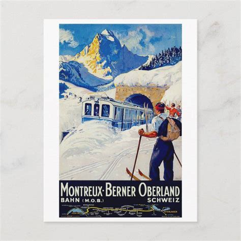 an old poster advertising the montreux - bern obeerland railway in ...