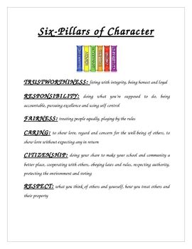 Six Pillars of Character by Live, Love, Learn | TPT