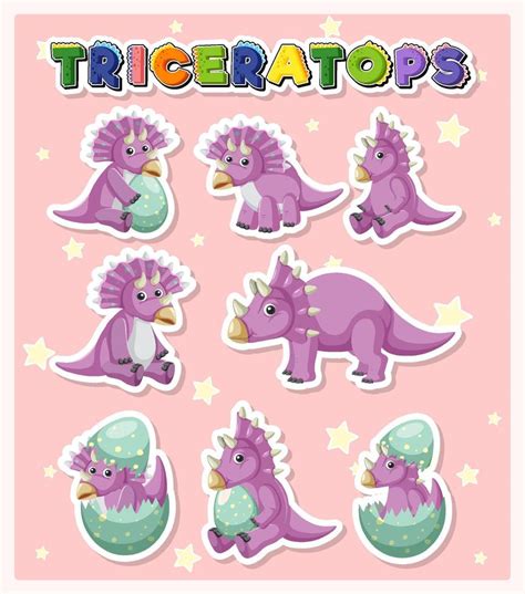 Set of cute triceratops dinosaur cartoon characters 8138356 Vector Art ...