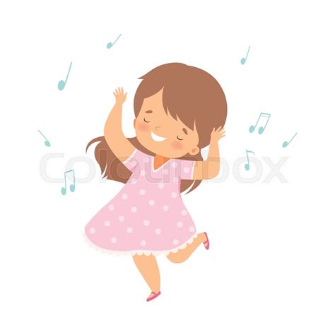 Cute Smiling Girl Singing and Dancing, ... | Stock vector | Colourbox