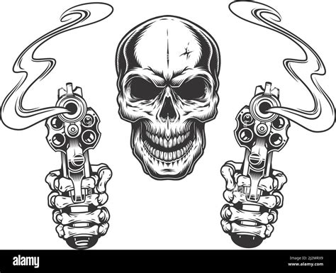 Skull aiming with two revolvers. Vector illustration Stock Vector Image & Art - Alamy