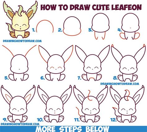 How to Draw Cute Kawaii Chibi Leafeon from Pokemon Easy Step by Step ...