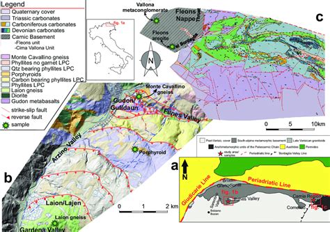 a) Simplified geological map of the Eastern Alps showing the location ...