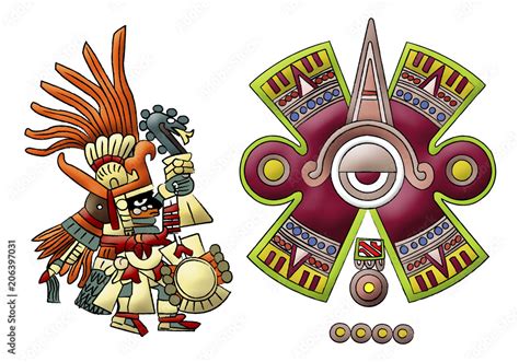 Huitzilopochtli aztec, mayan god of sun illustration on white background. Stock Illustration ...