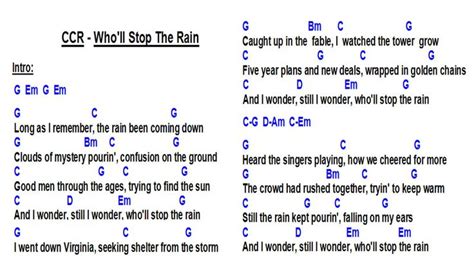 CCR - Who'll Stop The Rain (WS) | Lyrics and chords, Guitar chords for songs, Ukelele songs