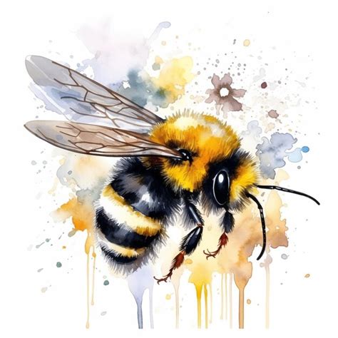 Premium Photo | Watercolor bumble bee on white background Flying honey bee Watercolor illustration