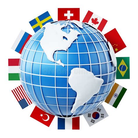 International Country Flags On The Globe Stock Illustration - Image ...