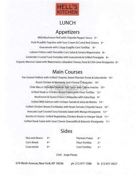 Menu of Hell's Kitchen in New York, NY 10036