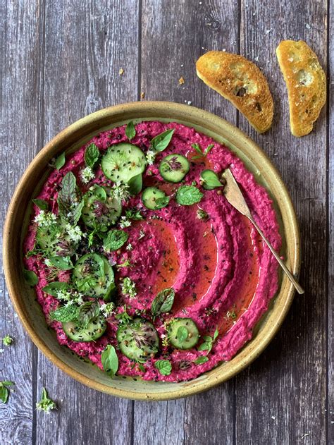 Balsamic Roasted Beetroot Hummus with Quick Pickled Cucumber — Dear Fig