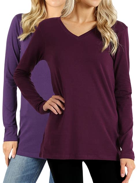 Women Casual Basic Cotton Loose Fit V-Neck Long Sleeve T-Shirt Top - Walmart.com