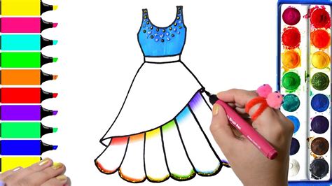 Barbie Dress Coloring Pages | Art Colors For beginners | Draw Rainbow Glitter Dress - YouTube