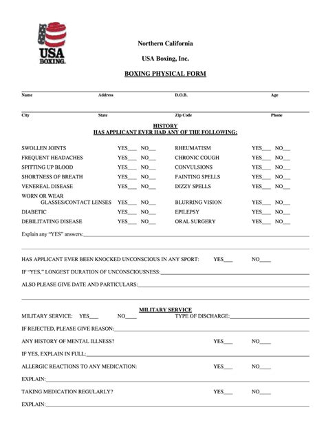 Boxing Physical Form - Fill and Sign Printable Template Online | US ...