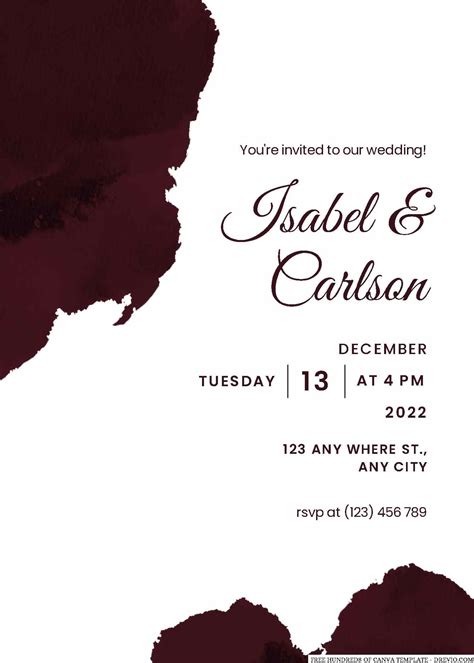 Download 18+ Burgundy Watercolor Splash Canva Wedding Invitation Templates Wedding invitations ...
