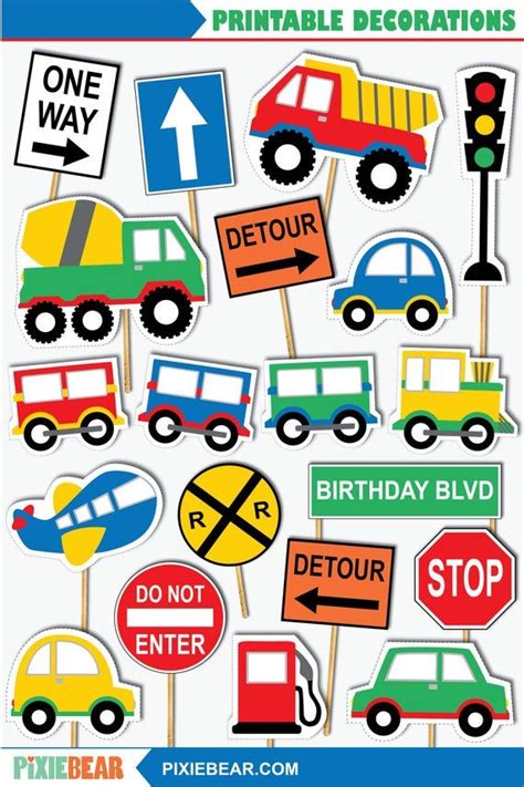 a bunch of signs that are in the shape of trucks and cars with one way ...