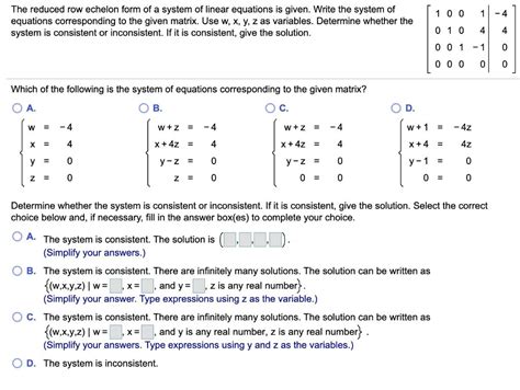 [Solved] The reduced row echelon form of a system | SolutionInn