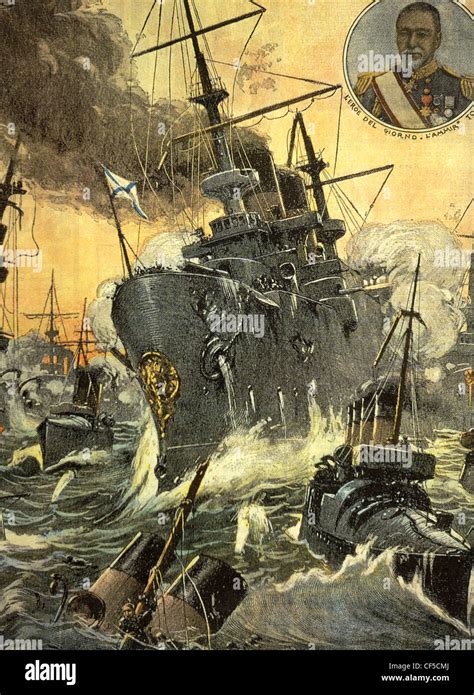 RUSSO-JAPANESE WAR 1905 French magazine shows battle of Tsushima 27-8 May 1905 with Admiral Togo ...