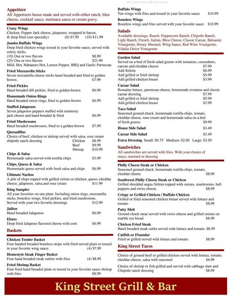 Menu at King Street Grill pub & bar, Alice