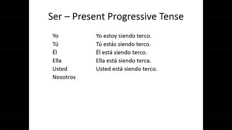 Ser - Present Progressive Tense - YouTube