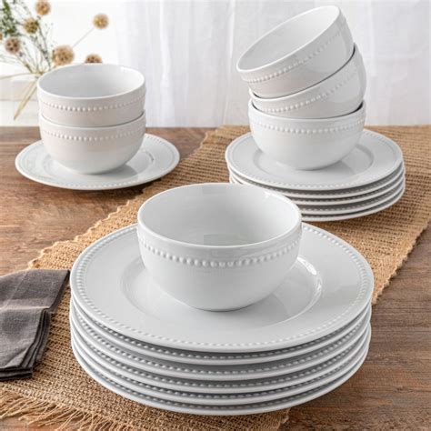 Better Homes & Gardens 18 Piece Porcelain Sophia Beaded Dinnerware Set - Walmart.com ...