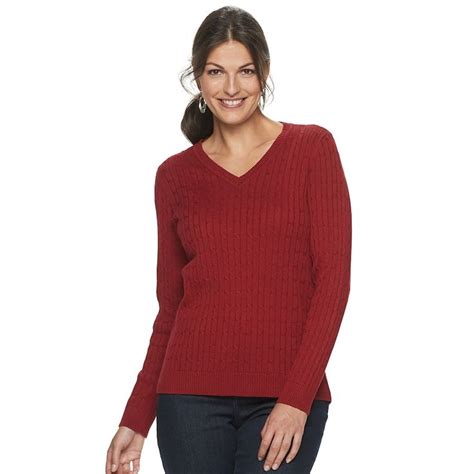 Women's Croft & Barrow Essential Cable-Knit V-Neck Sweater, Size: Medium, Dark Red | Sweaters ...