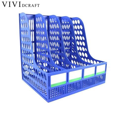 Vividcraft Office Desk Accessories Plastic 4 Layers Magazine File Blue Paper Tray Holder Desk ...