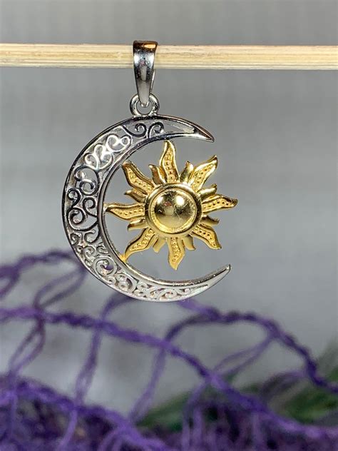 Moon Necklace, Sun Necklace, Celestial Jewelry, Wiccan Jewelry, Crescent Moon Pendant, Mystical ...