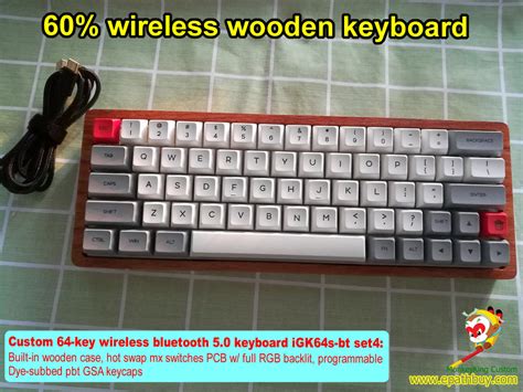 Custom wireless wooden keyboard, bluetooth RGB wood mechanical keyboard