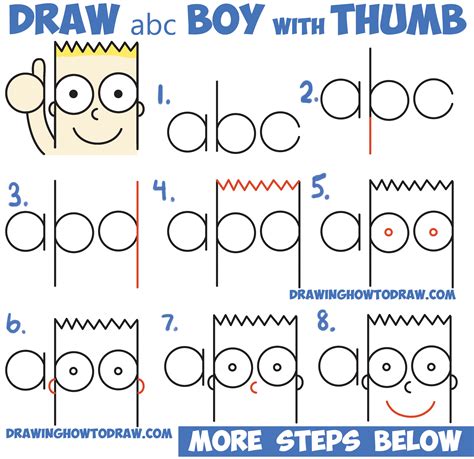 How to Draw Cute Cartoon Boy / Kid With Thumb Up from “abc” with Easy ...